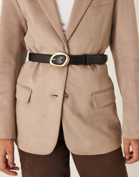 ASOS DESIGN waist and hip gold bubble angled buckle in black - view 1