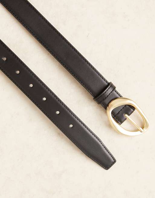 ASOS DESIGN waist and hip gold bubble angled buckle in black, 2 of 3