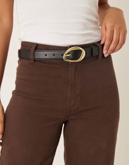 ASOS DESIGN waist and hip gold bubble angled buckle in black, 3 of 3