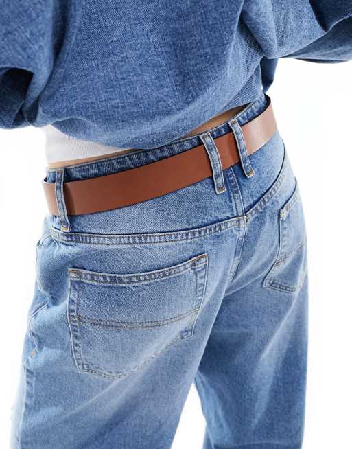 ASOS DESIGN waist and hip half moon jeans belt in tan | ASOS