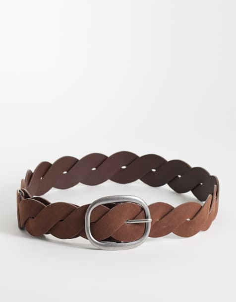 ASOS DESIGN waist and hip jeans belt in plait in chocolate - view 1