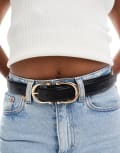 [ASOS DESIGN] ASOS DESIGN waist and hip jeans belt with double half moon buckle in black 2XS-XS Black