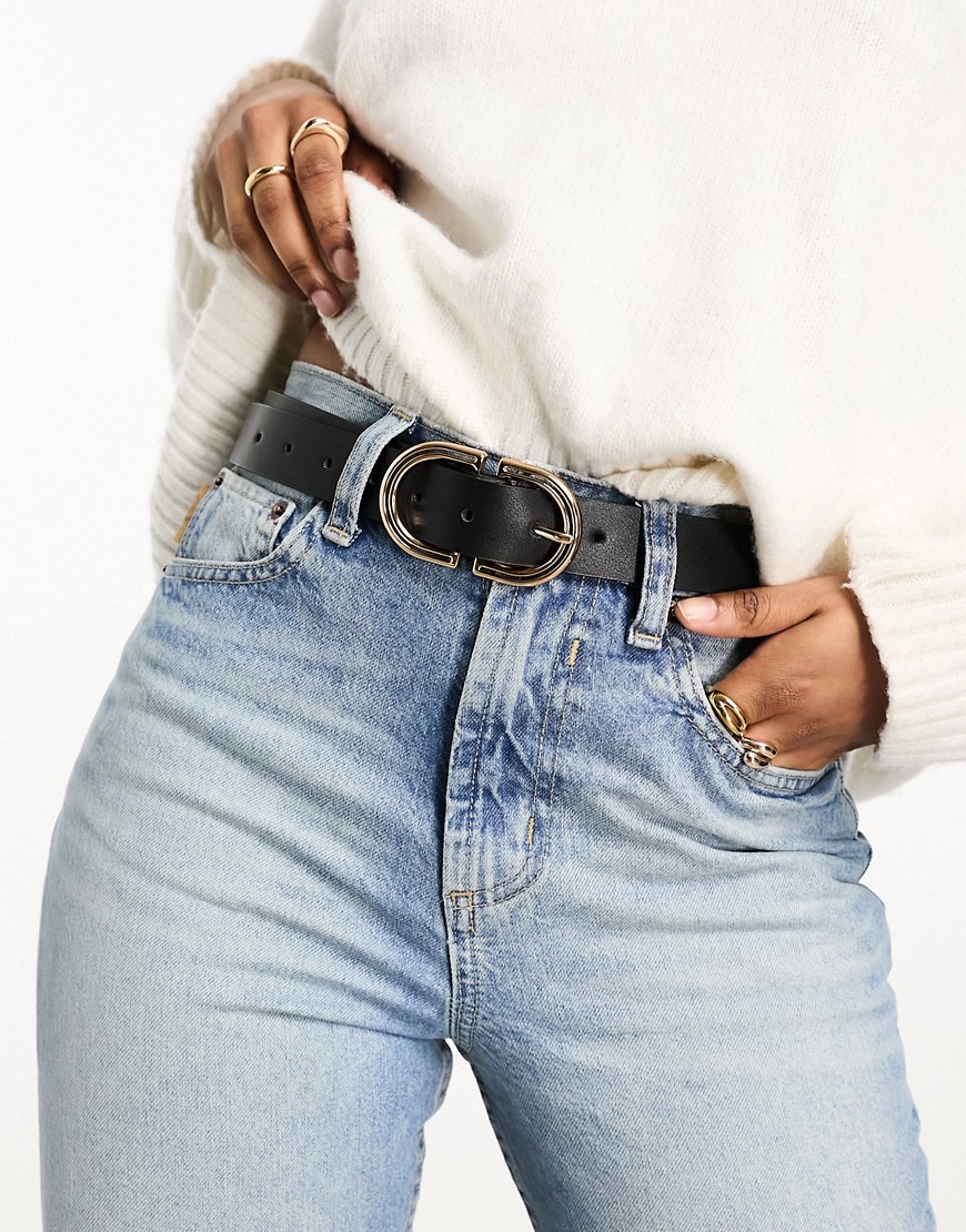 ASOS DESIGN waist and hip jeans belt with gold buckle in black - BLACK