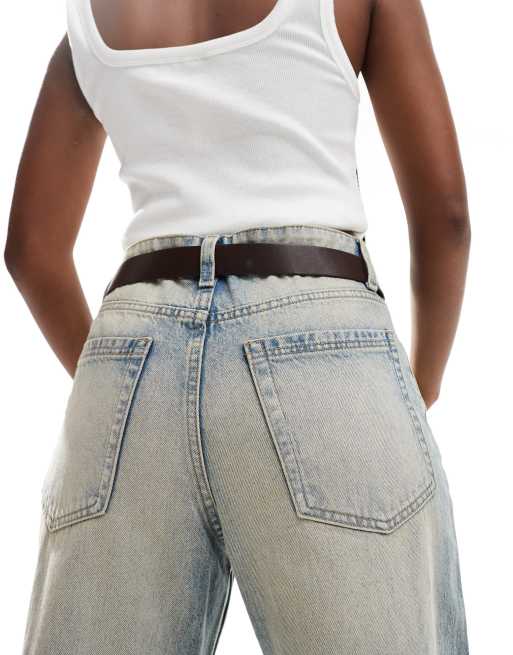 ASOS DESIGN waist and hip jeans belt with gold snake buckle in brown, 2 of 4