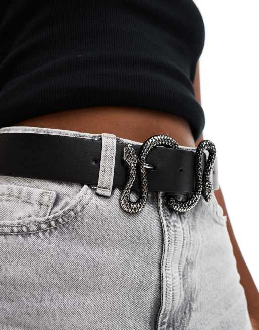 ASOS DESIGN waist and hip jeans belt with silver snake buckle in