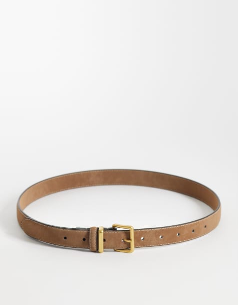 ASOS DESIGN waist and hip jeans belt with square buckle in light tan faux suede - view 1