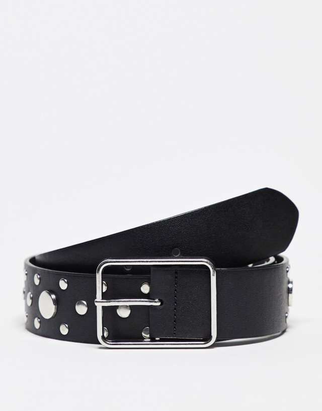 ASOS DESIGN waist and hip jeans belt with studding and square buckle