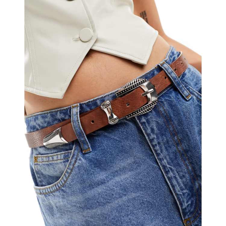 ASOS DESIGN waist and hip jeans western belt in tan ASOS