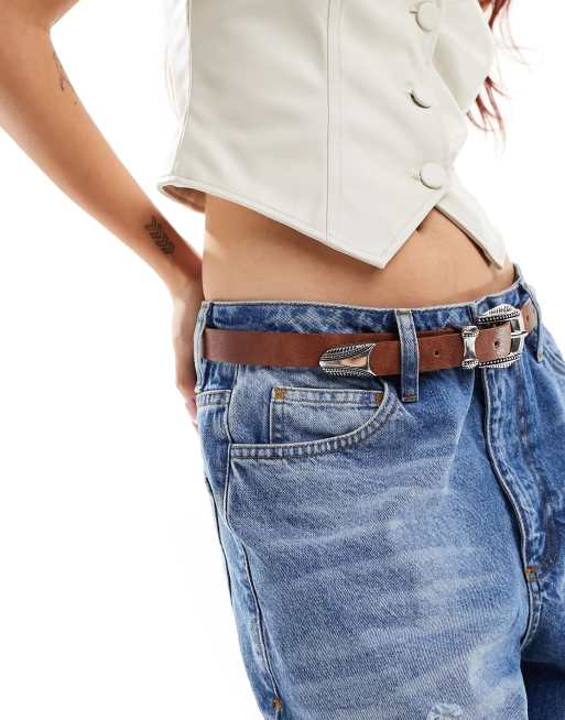 ASOS DESIGN waist and hip jeans western belt in tan ASOS