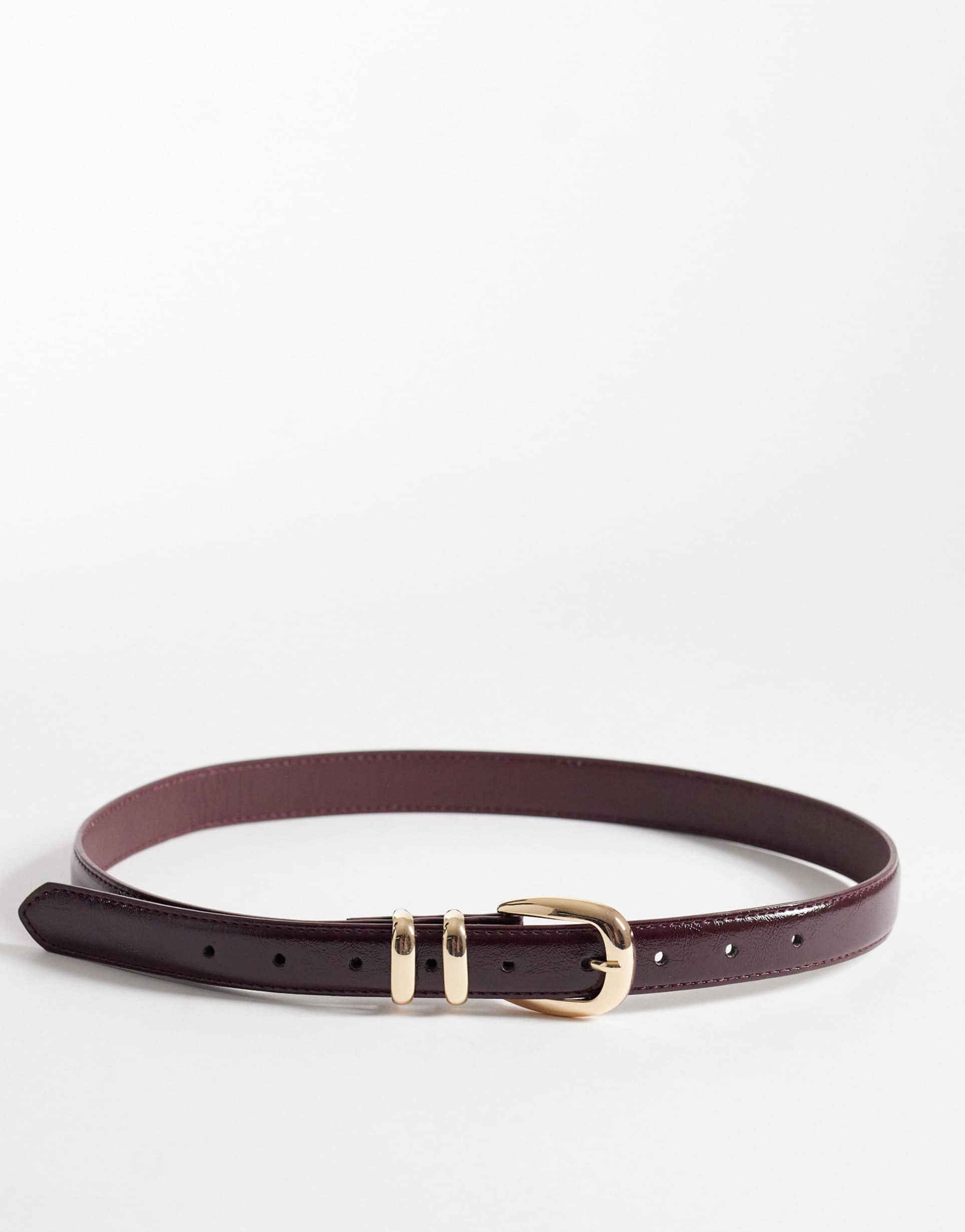asos design waist and hip patent multi keeper belt in burgundy