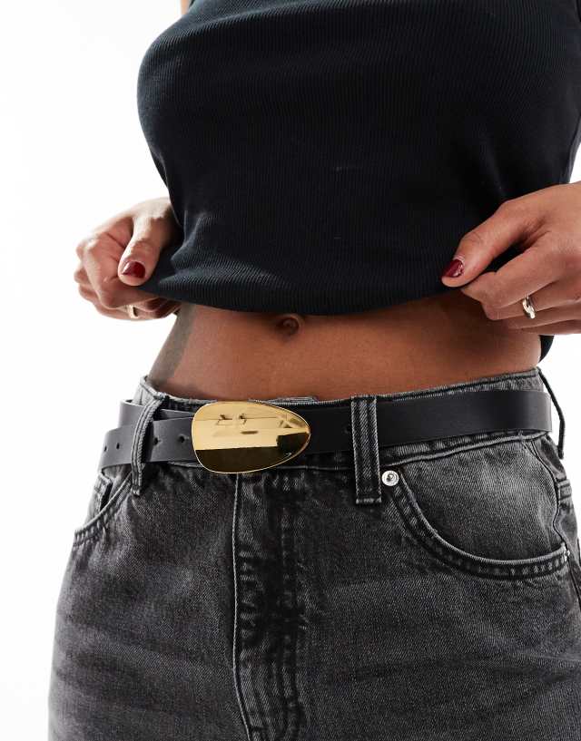 ASOS DESIGN - waist and hip plate detail jeans belt in black