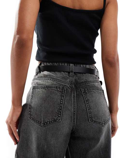 ASOS DESIGN waist and hip plate detail jeans belt in black, 4 of 4