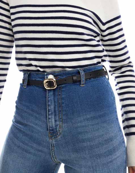 ASOS DESIGN waist and hip skinny belt with bubble rectangle buckle detail in black - view 1