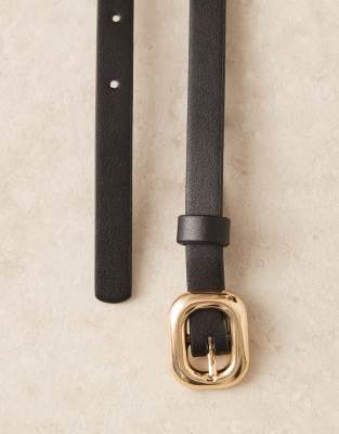 Asos Design Waist And Hip Skinny Belt With Bubble Rectangle Buckle Detail
