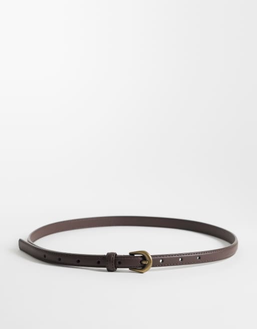 tibi brown dress Village Leathers | Classic Thin Brown Leather Belt | Skinny Brown Belt main image 1