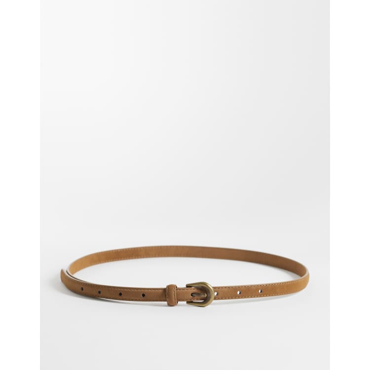 ASOS DESIGN waist and hip skinny jeans belt in tan with antique gold | ASOS