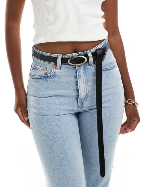 ASOS DESIGN waist and hip skinny oval boyfriend end belt in black 