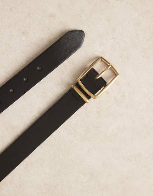 ASOS DESIGN waist and hip square buckle jeans belt in black, 2 of 3