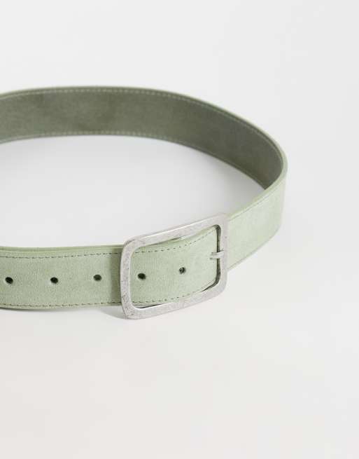 ASOS DESIGN waist and hip square buckle suede belt in mint, 2 of 3
