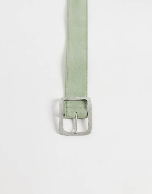 ASOS DESIGN waist and hip square buckle suede belt in mint, 3 of 3