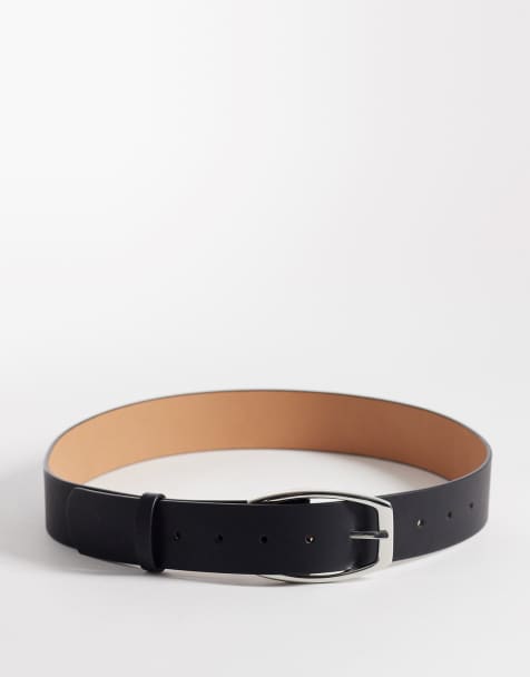 ASOS DESIGN waist and hip squared off half moon buckle belt in black - view 1