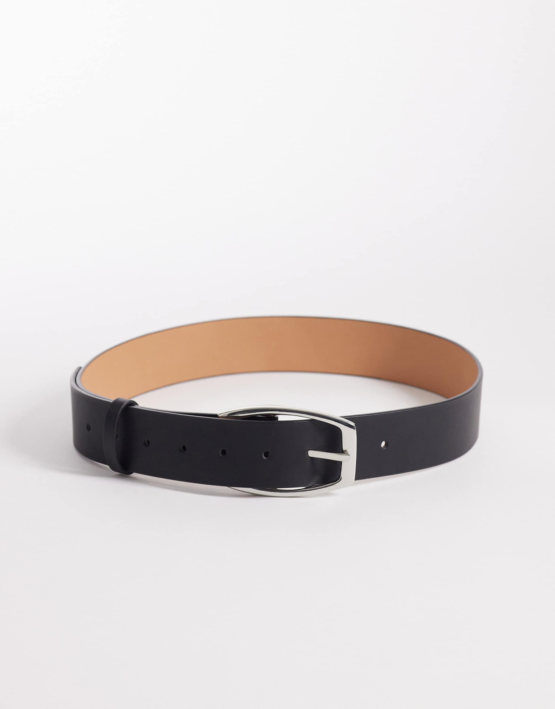 asos design waist and hip squared off half moon buckle belt in black