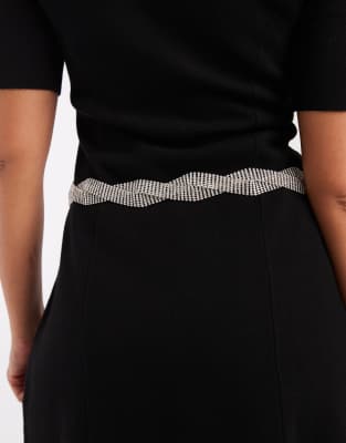 Asos Design Waist And Hip Twisted Diamante Belt With Square Buckle In Silver
