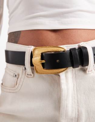 Asos Design Waist And Hip Vintage Buckle Belt In Black