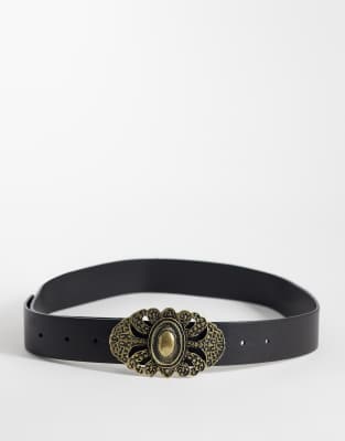 Asos Design Waist And Hip Vintage Buckle Belt In Black