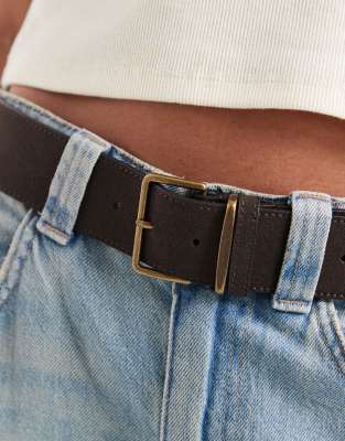 Asos Design Waist And Hip Wide Square Buckle Belt In Brown