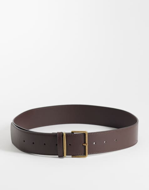 ASOS DESIGN waist and hip wide square buckle belt in chocolate - view 1