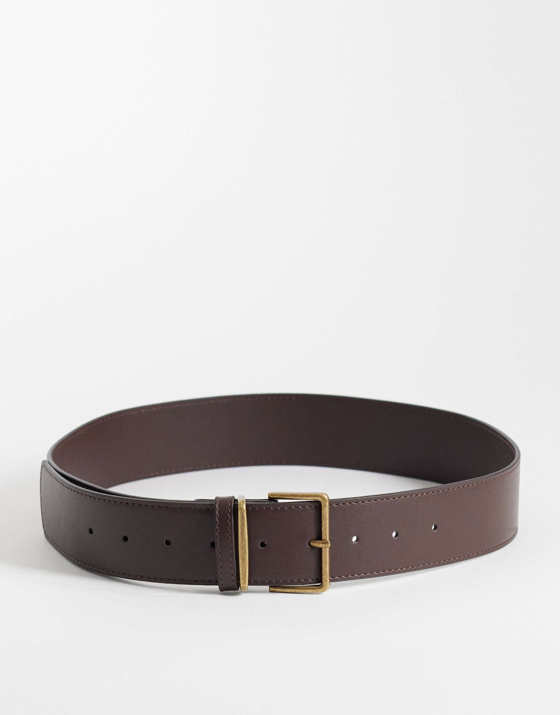 asos design waist and hip wide square buckle belt in chocolate