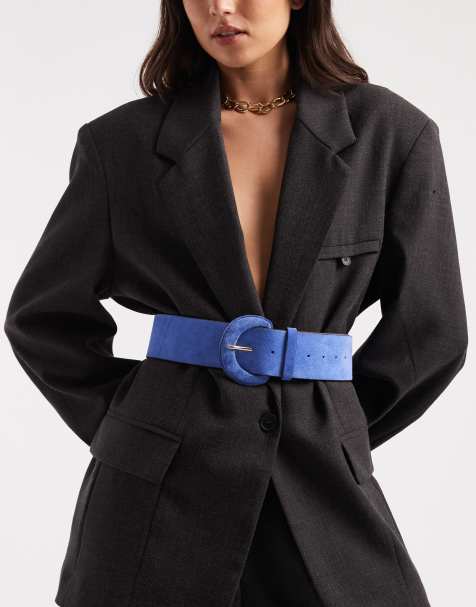 ASOS DESIGN waist belt with large buckle in purple suede - view 1