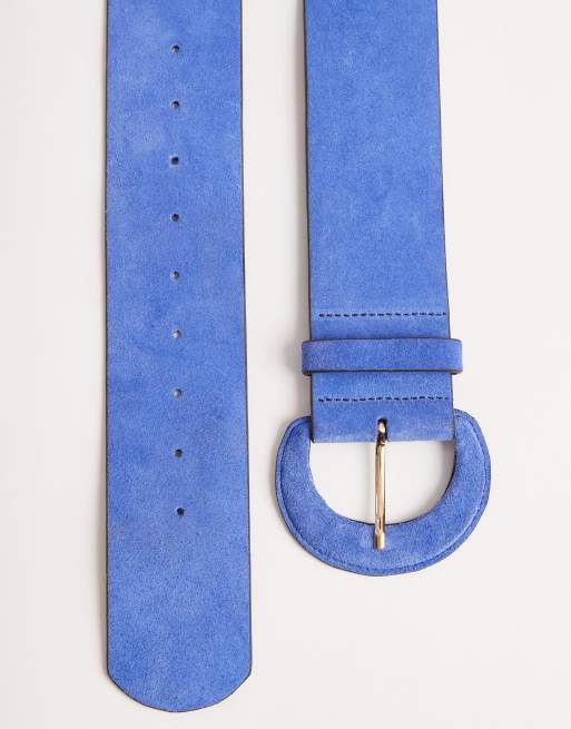 ASOS DESIGN waist belt with large buckle in purple suede, 2 of 3