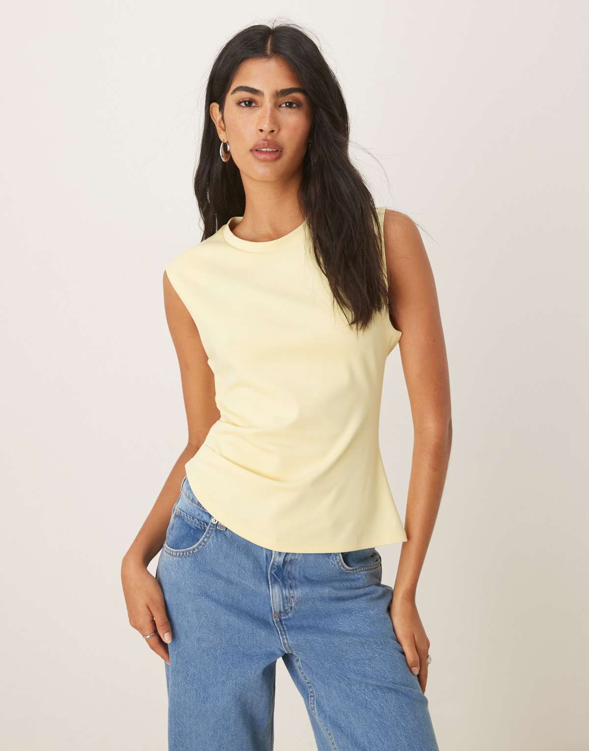 ASOS DESIGN waist detail asymmetric  sharp should tee in buttermilk
