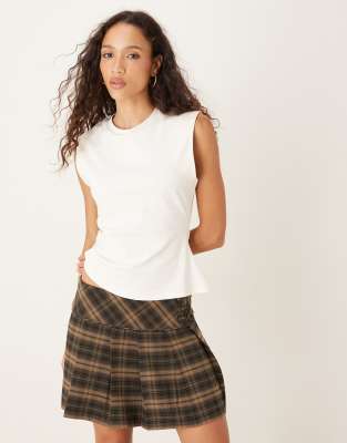 Asos Design Waist Detail Asymmetric Sharp Shoulders Tee In White