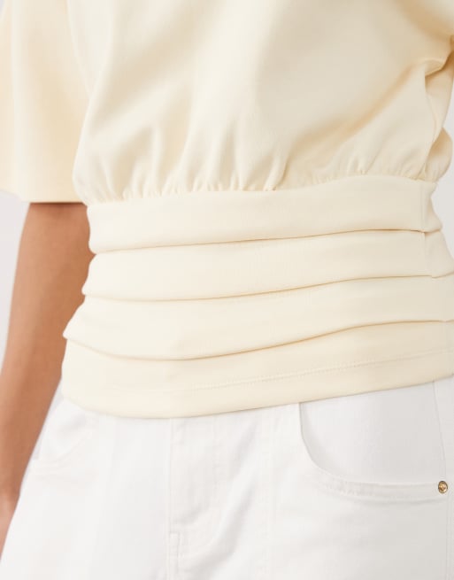 ASOS DESIGN waist detail interlock top in buttermilk, 4 of 4