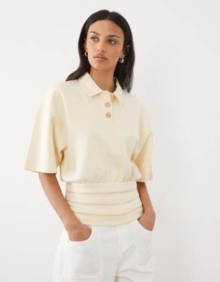 Asos Design Waist Detailing Interlock Top In Neutral