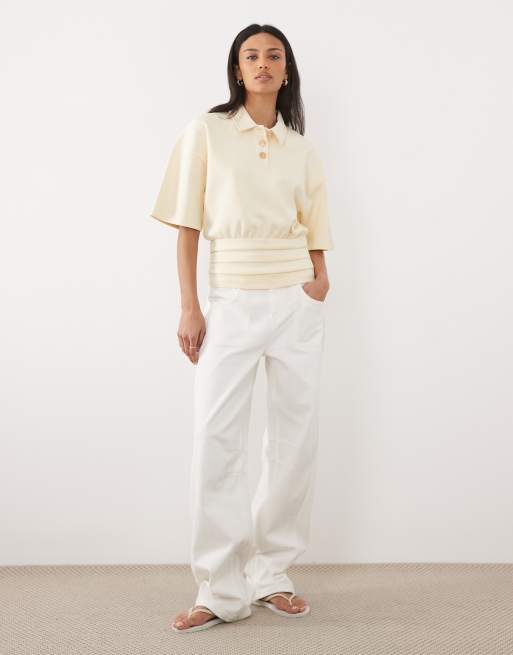 ASOS DESIGN waist detailing interlock top in buttermilk, 2 of 4