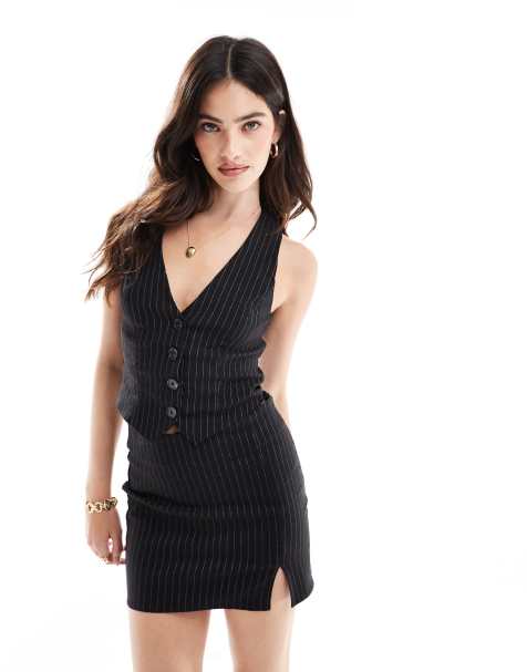 ASOS DESIGN waistcoat co-ord in black pinstripe - view 1
