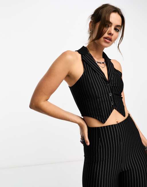 ASOS DESIGN waistcoat in black pinstripe (part of a set)