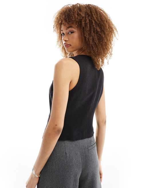ASOS DESIGN waistcoat with linen in black, 2 of 4