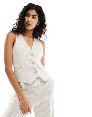 ASOS DESIGN waistcoat with linen in stripe print - ASOS Price Checker