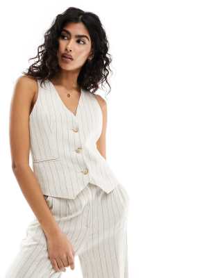 Asos Design Waistcoat With Linen In Stripe Asos