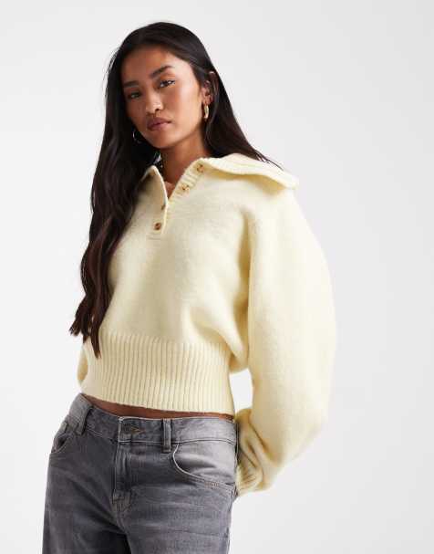 ASOS DESIGN waisted collar jumper in buttermilk - view 1
