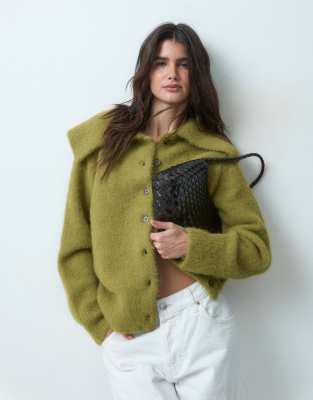 ASOS ASOS DESIGN waisted collared cardigan in olive | ASOS