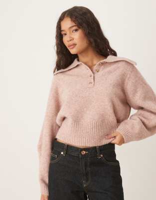 Asos Design Waisted Collared Sweater In Pink