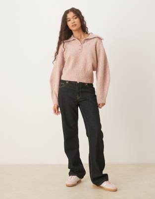 Asos Design Waisted Collared Sweater In Pink