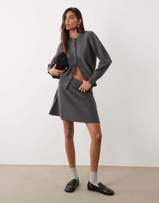 ASOS DESIGN baby tee and mini skirt with wool co-ord in charcoal, 5 of 6