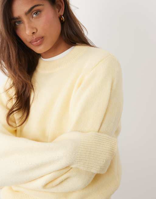 ASOS DESIGN waisted crew neck jumper with wool in buttermilk, 2 of 4